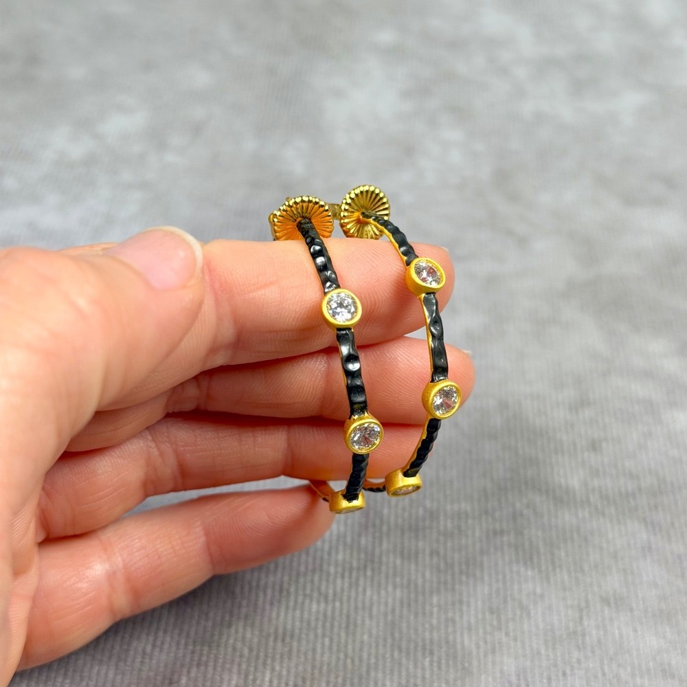 Freida Rothman Starry Night Hoop Earrings 14K Gold over Sterling Silver Black